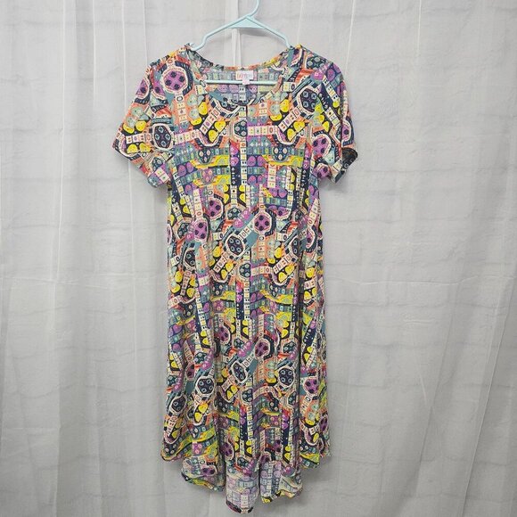LuLaRoe Dress Retro Casual Twee Midi Purple Blue Abstract Tee S - Picture 9 of 12
